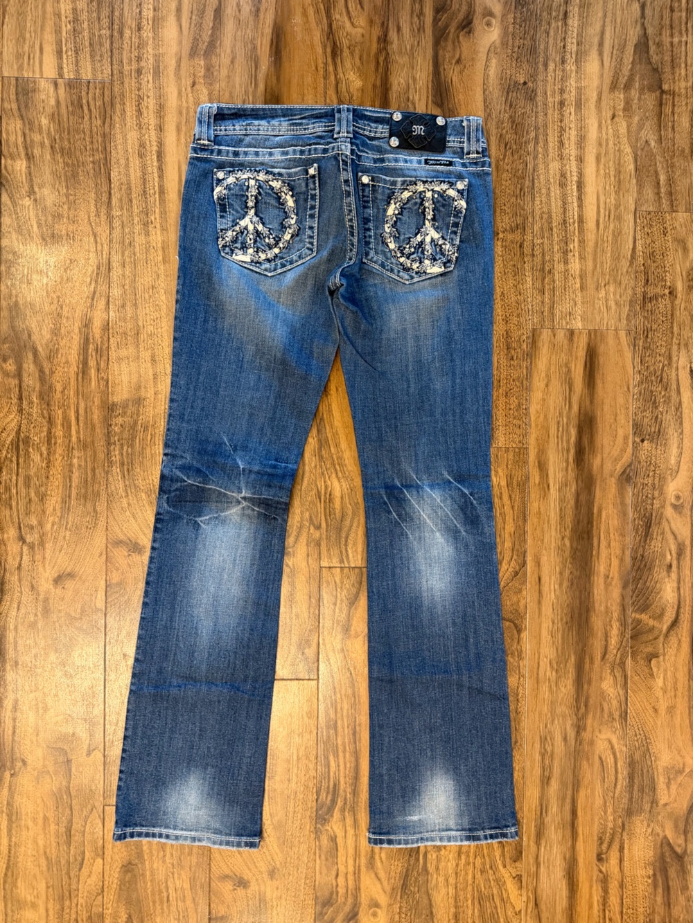 Miss Me Denim Bootcut Jeans with Embroidered Peace Sign Pocket - Picture 5 of 6